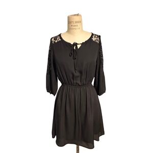 5 for $45 Zinga Black‎ Lace Yoke Mini Dress 3/4 Sleeve Dark Academia Sz S